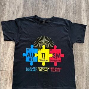 Gildan Black Kids T-Shirt with Colorful Puzzle Design